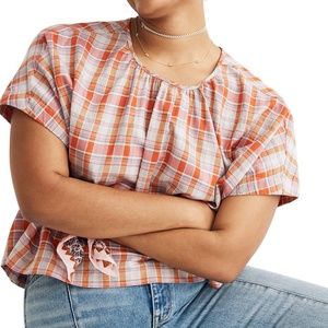 NWT Madewell Top Plaid Shirred-Neck Boxy Medium